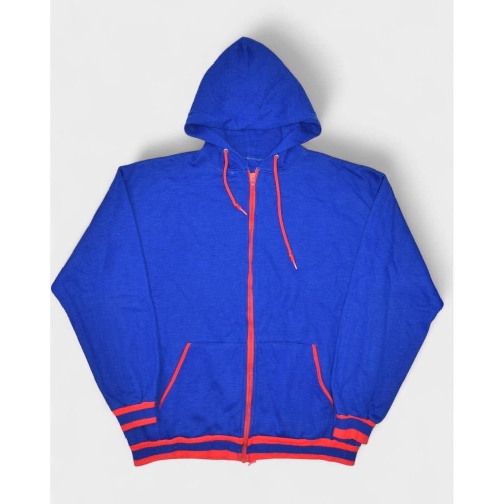 Vintage 70s Hoodie Men XL Blue Full Zip Blank Sweatshirt Ringer Sportswear Talon